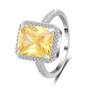 Stamped 925 Silver Ring Princess Cut Citrine New